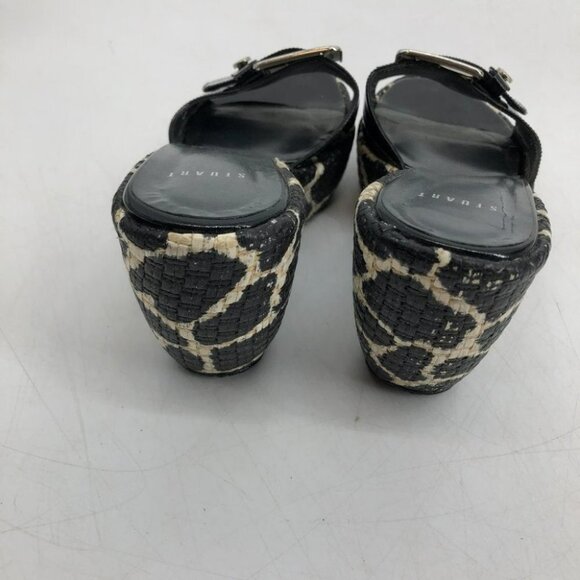 Stuart Weitzman Clipper Giraffe print platform wedge slides black leather size X - Picture 8 of 12